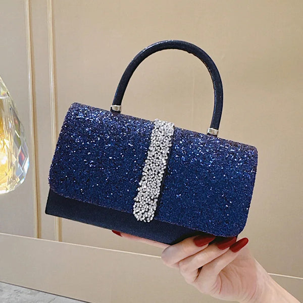 Sparkly Glliter Rhinestone Evening Bag With Handle Elegant Royal Blue Clutch Purse For Wedding Party Dinner Bag Banquet Bag