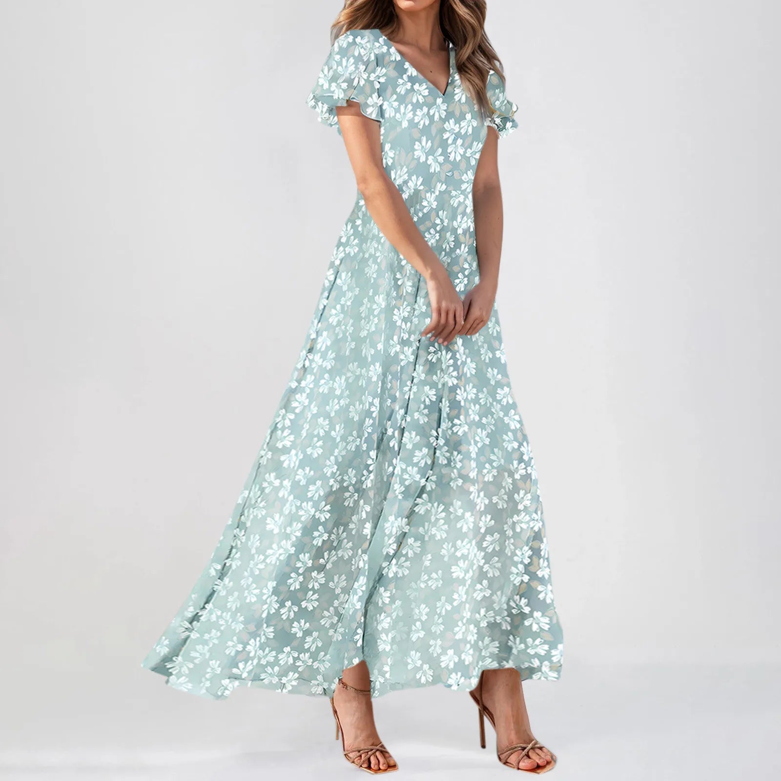 2025 Summer Dresses For Women Casual Short Sleeve Maxi Dresses Cute Floral Maxi Dress Evening Party Wedding Guest Dresses