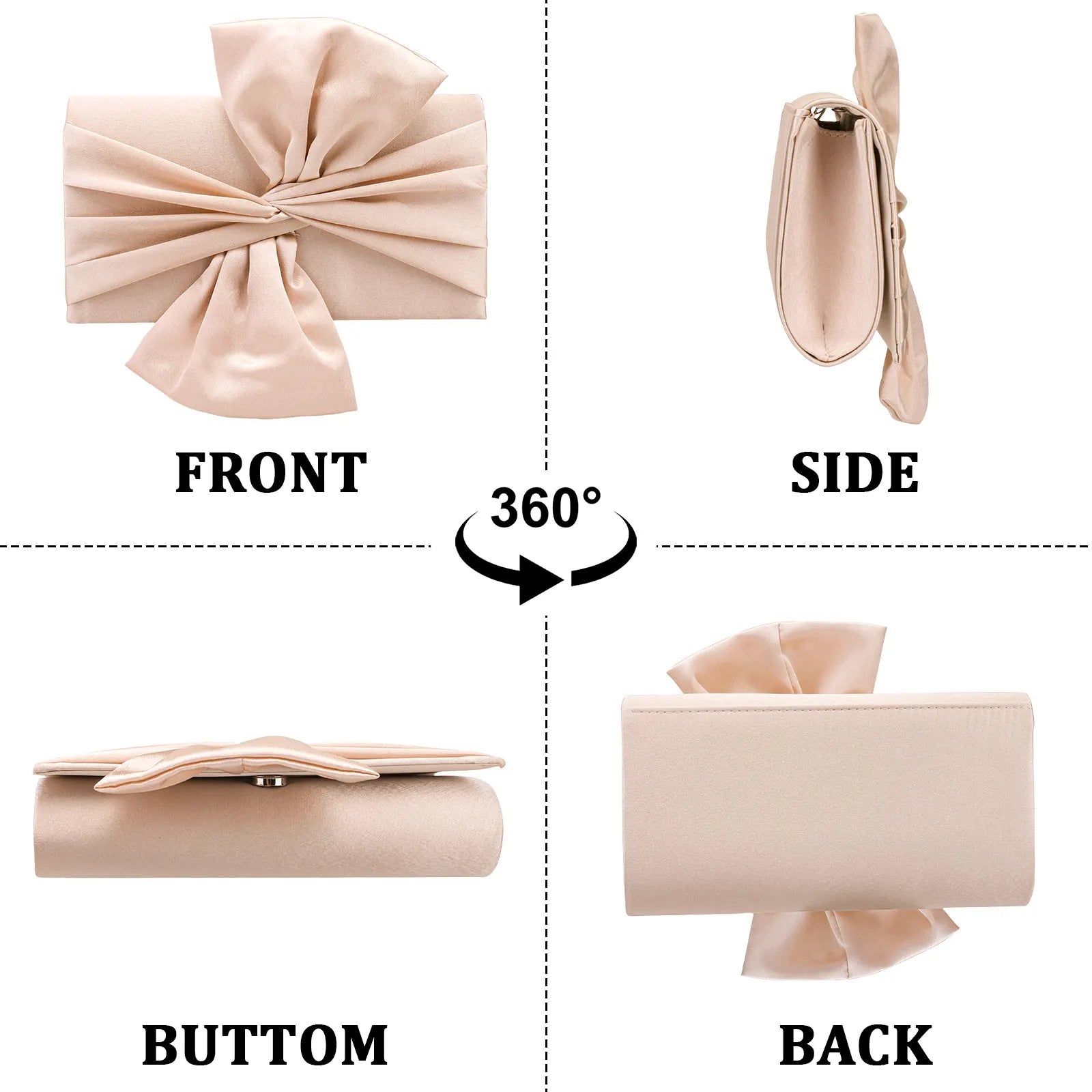 Fashion Bow Satin Evening Banquet Clutch Bag Women Elegant Chain Shoulder Crossbody Wedding Purse Prom Party Handbag Dinner Bags