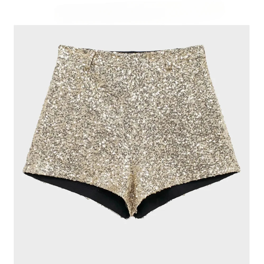 Korean Dongdaemun 2025 High-end Temperament Sexy Sequins Mid-waist Casual All-match Shorts