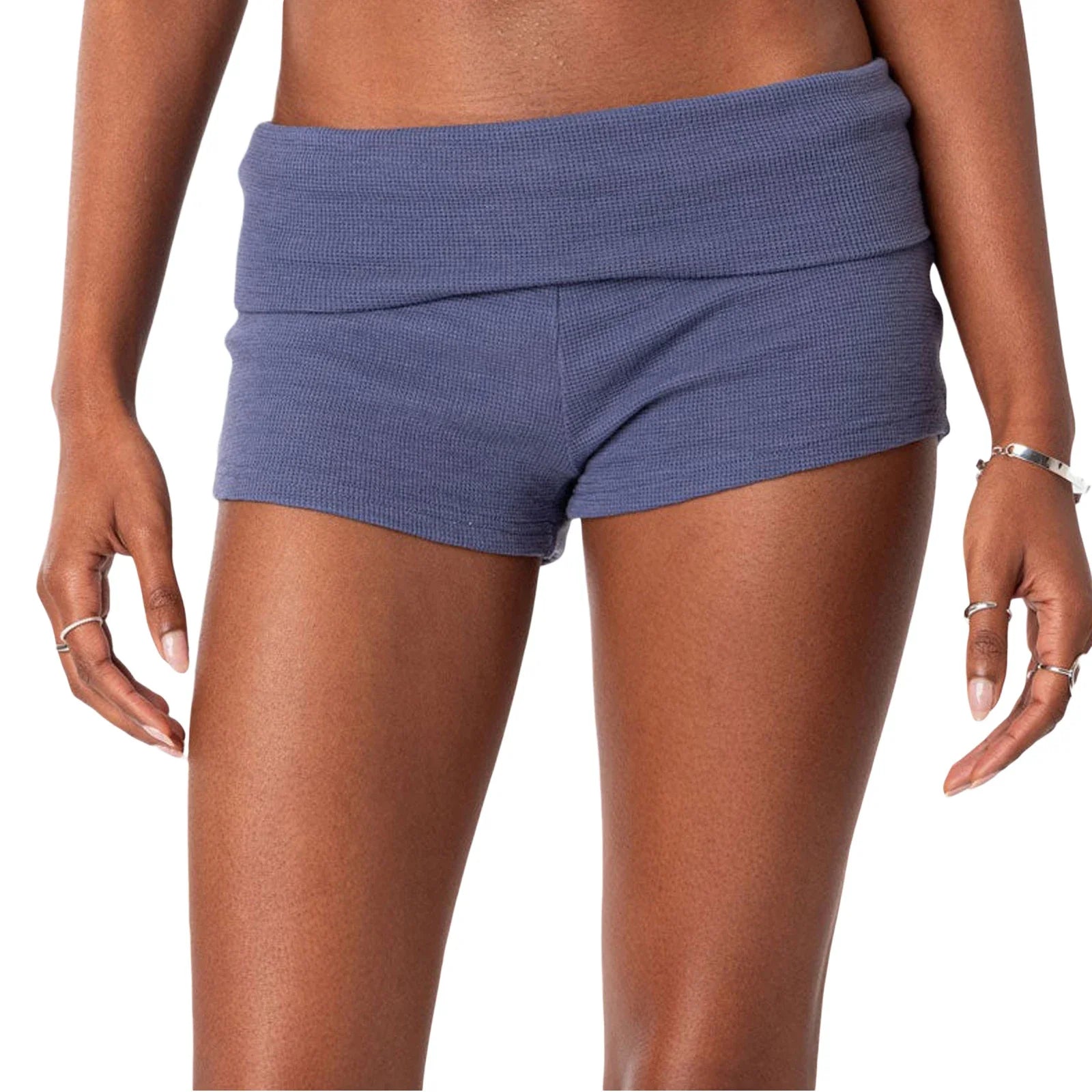 Summer Slim Yoga Shorts Women Casual Solid Color Fold Over Low Waist Lounge Shorts