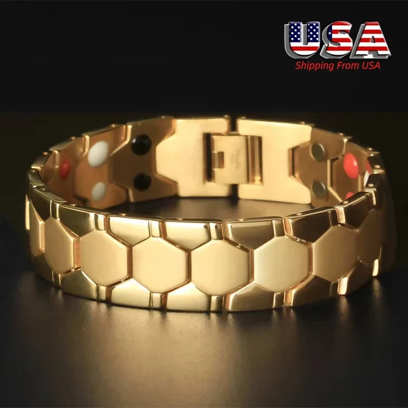 Men Bracelet Magnetic Alloy Therapy Bracelet Hexagon Luster Sleek Link Bangles Detachable Therapy Bracelet Daily Jewelry Gift