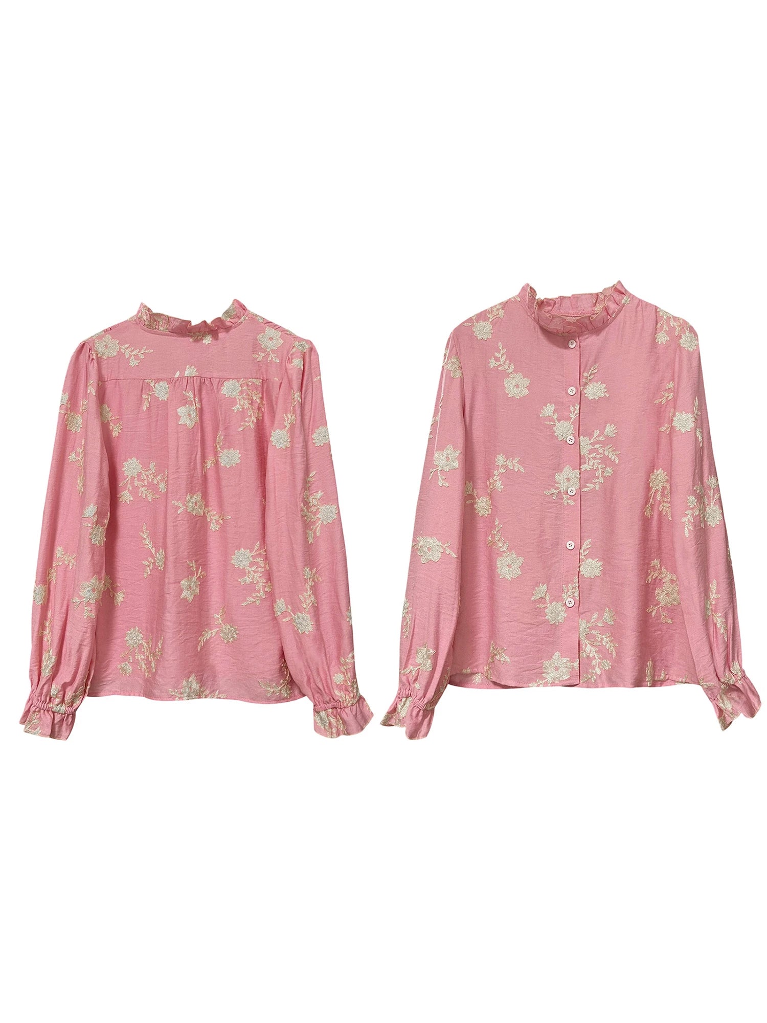 Women s Oversized Floral Print Button Up Shirt with Long Lantern Sleeves and Embroidered Appliques - Fall Fashion Blouse