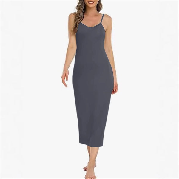 Women Long Slip Dress Basic Adjustable Spaghetti Straps Cami Slip Dress Soft V Neck Nightgown Under Dresses Elegant Women'S