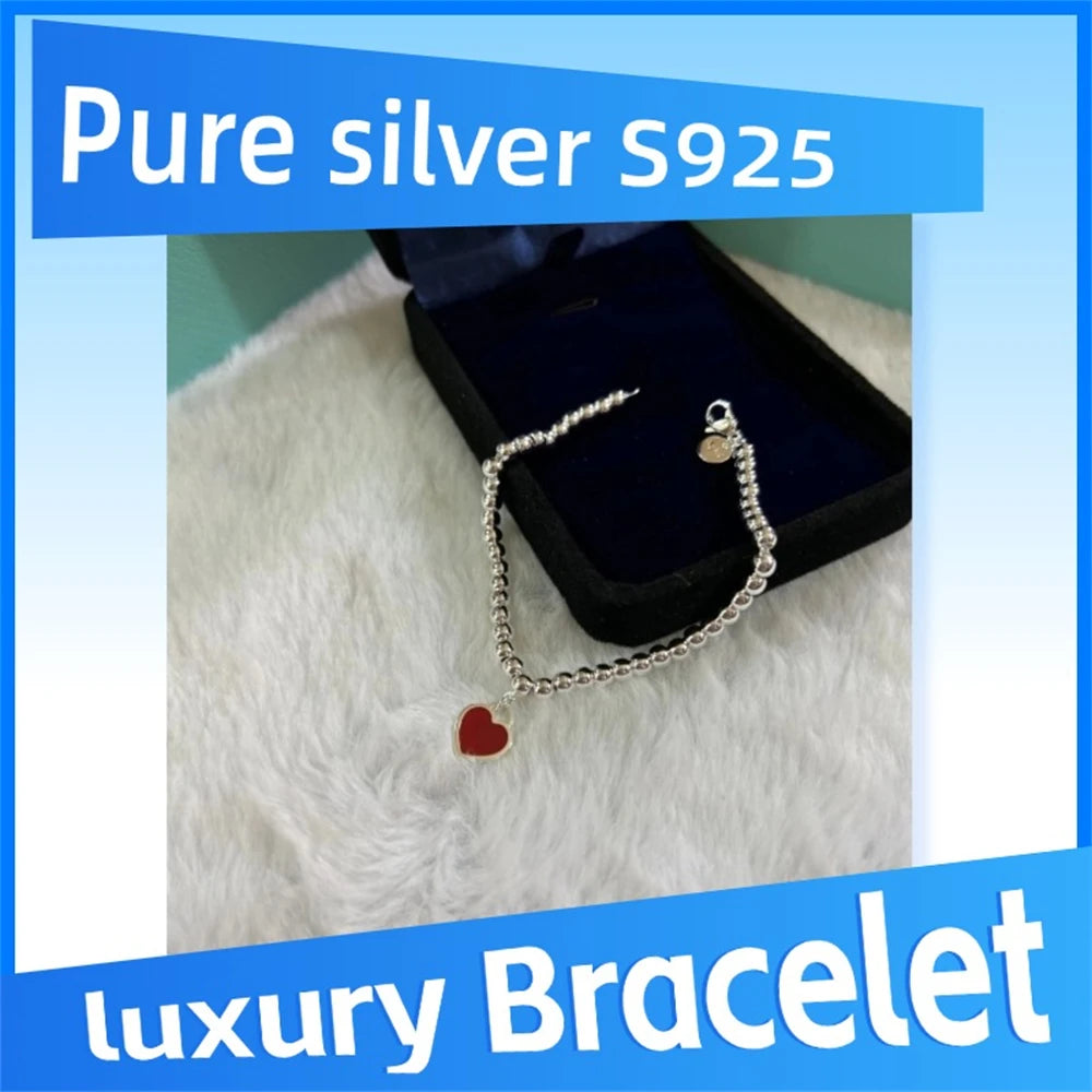 Étiquette coeur en argent Sterling 925 pur sur bracelet abead, personnalité de fête, haute qualité, mode luxe, banquet
