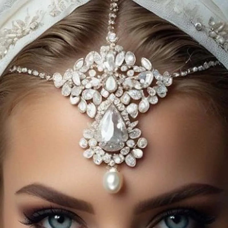 Stonefans Exaggerated Head Chain Jewellery Boho Arabian Indian Women Pearl Forehead Wedding Festival Headdress Accessories Gift