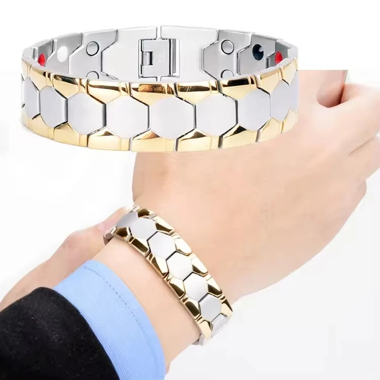 Men Bracelet Magnetic Alloy Therapy Bracelet Hexagon Luster Sleek Link Bangles Detachable Therapy Bracelet Daily Jewelry Gift