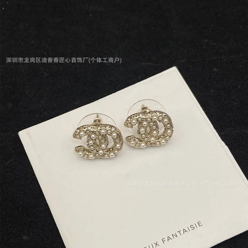 Diamond Stud Earrings, Pearl Necklace, Double Women's Fashion Brooch, Bracelet Set Series