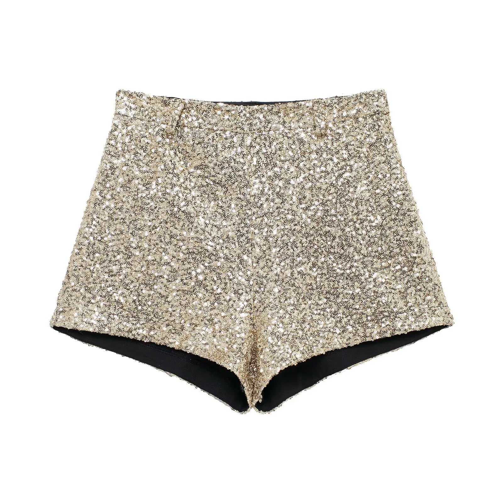 Korean Dongdaemun 2025 High-end Temperament Sexy Sequins Mid-waist Casual All-match Shorts