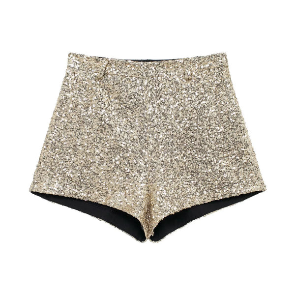 Korean Dongdaemun 2025 High-end Temperament Sexy Sequins Mid-waist Casual All-match Shorts