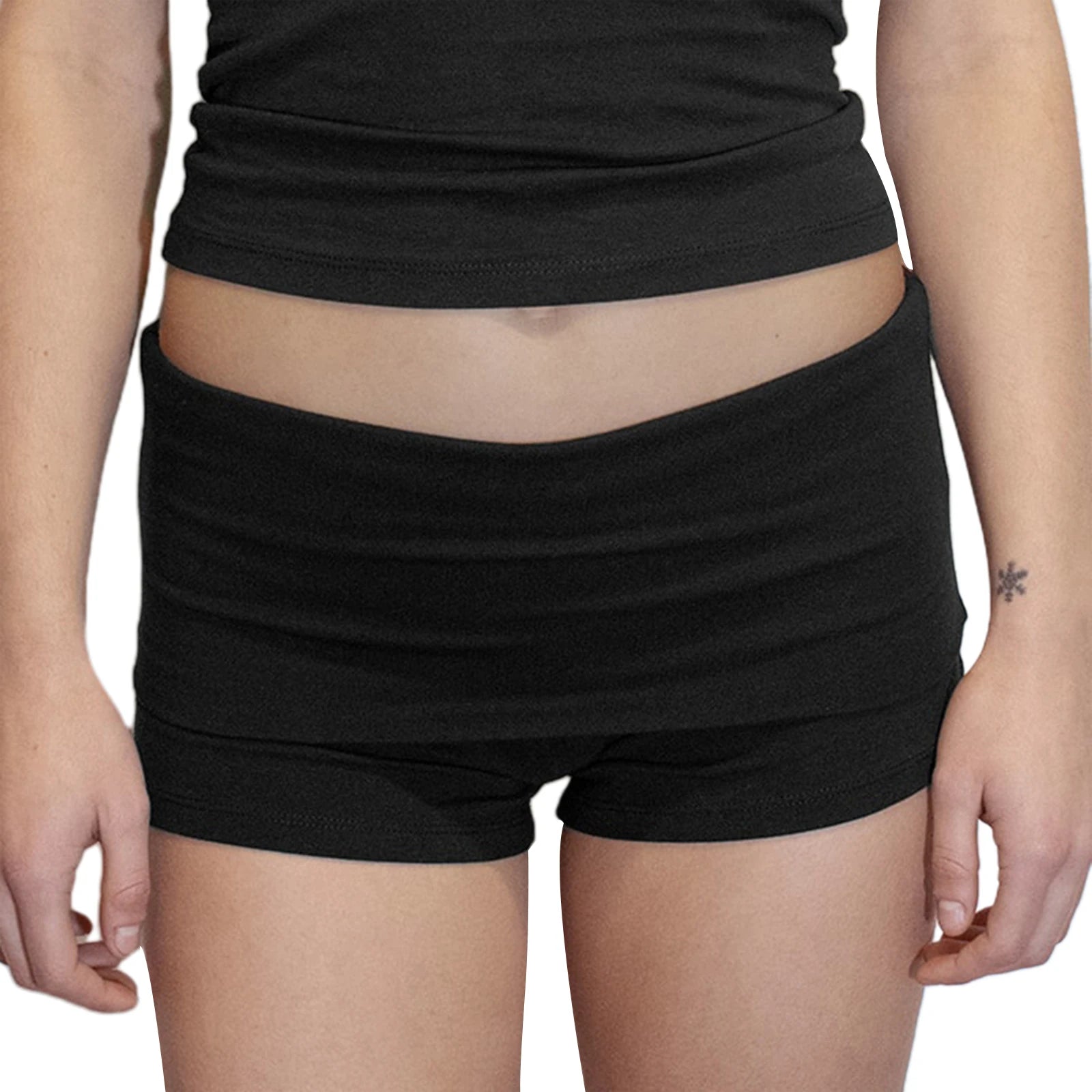 Summer Slim Yoga Shorts Women Casual Solid Color Fold Over Low Waist Lounge Shorts