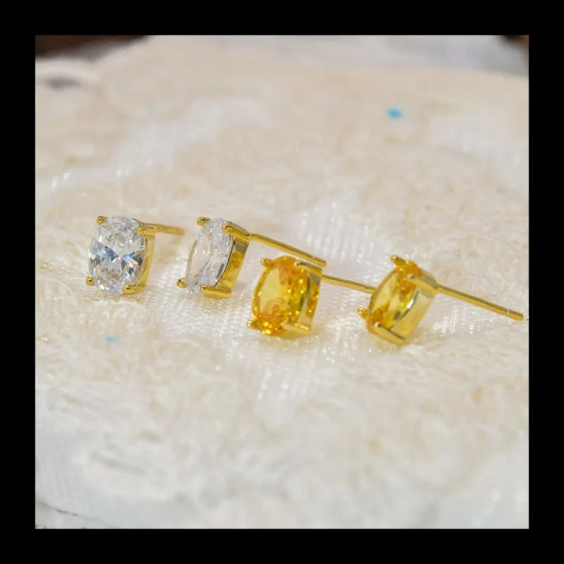 Japanese Colorful and Simple S925 Silver Stud Earrings, Citrine White Topa Shining Zircon Gold-plated Earrings, Factory Direct W