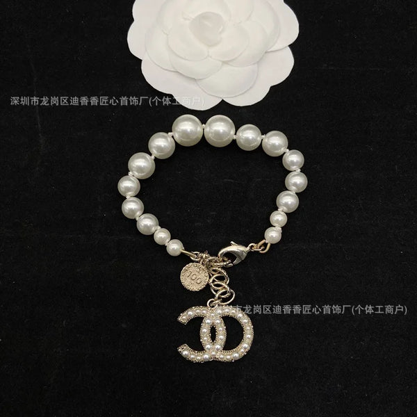 Diamond Stud Earrings, Pearl Necklace, Double Women's Fashion Brooch, Bracelet Set Series