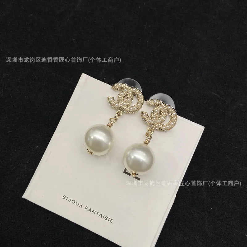 Diamond Stud Earrings, Pearl Necklace, Double Women's Fashion Brooch, Bracelet Set Series