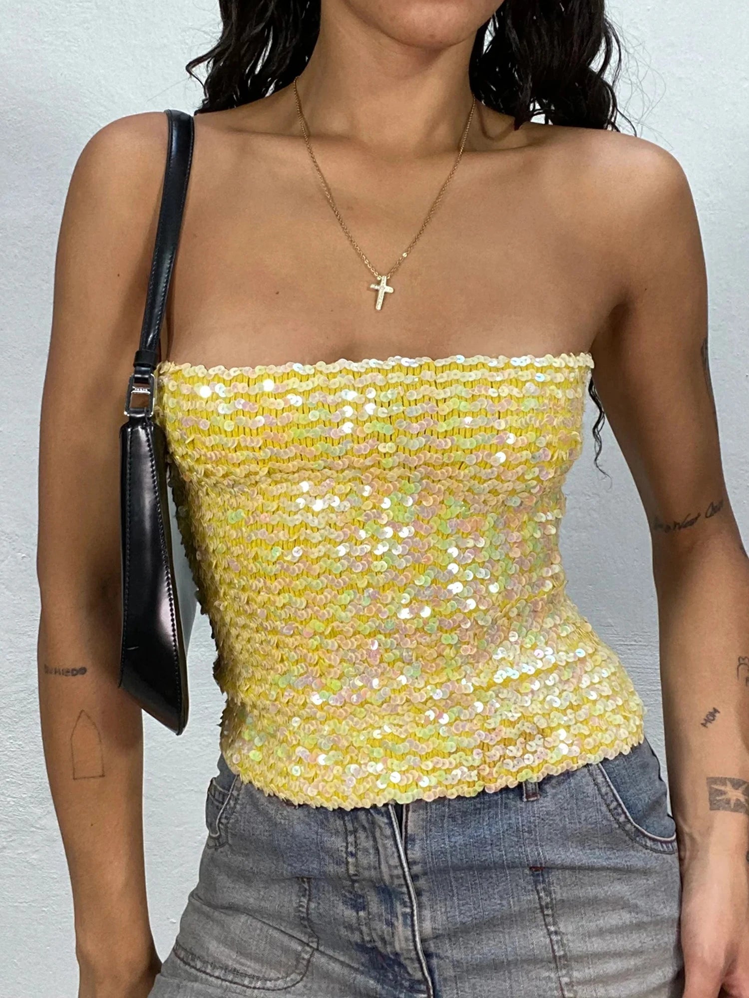 Women Glitter Halter Neck Crop Tops Sparkly Sleeveless Backless Camisole Shimmering Party Clubwear Blouses for Summer Street
