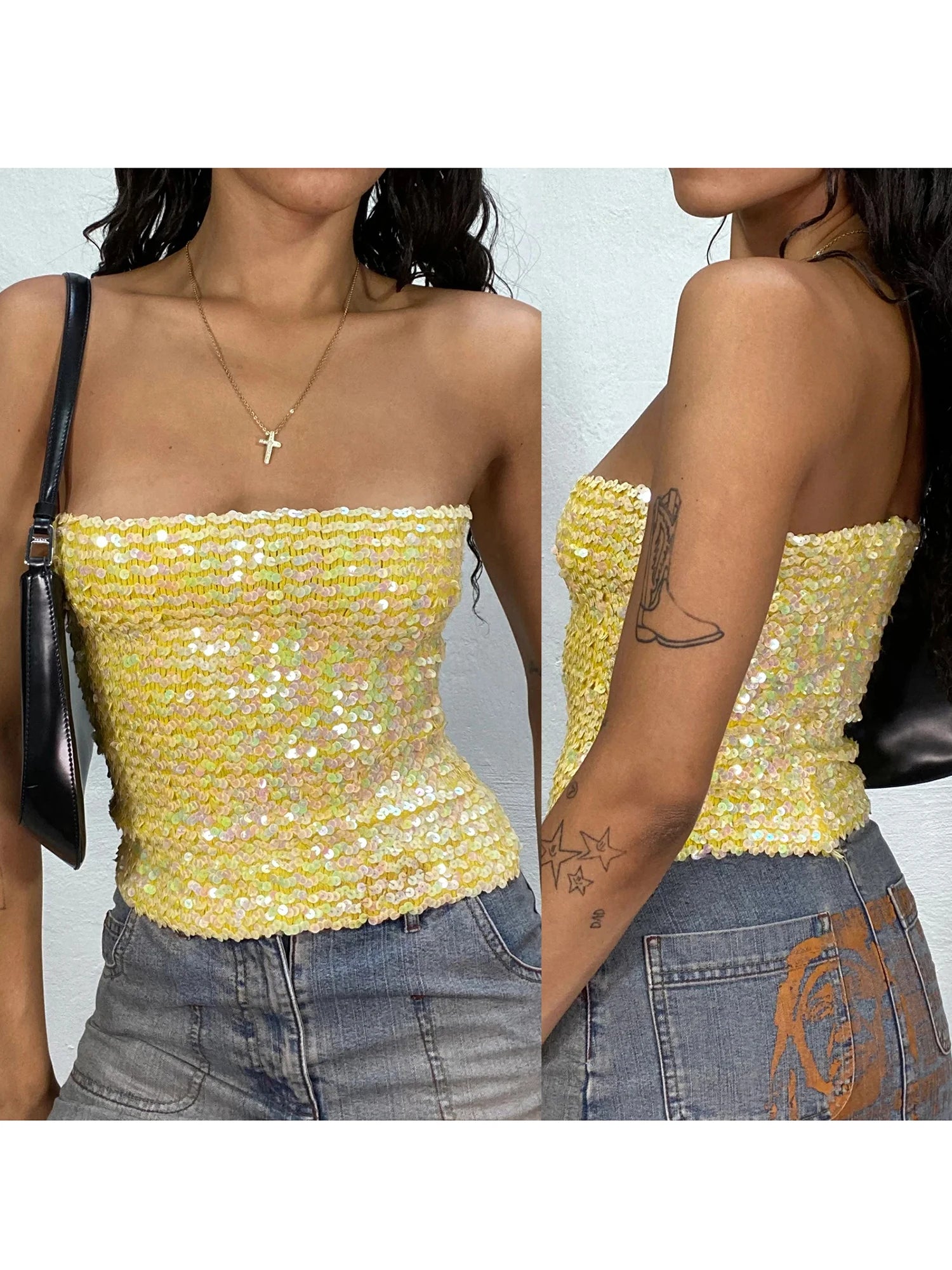 Women Glitter Halter Neck Crop Tops Sparkly Sleeveless Backless Camisole Shimmering Party Clubwear Blouses for Summer Street