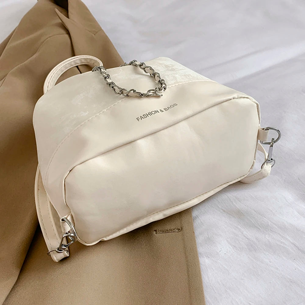 Women Simple Messenger Bag Large Capacity PU Drawstring Bucket Bag Chic Hobo Bag Solid Color Adjustable Strap for Outdoor Travel