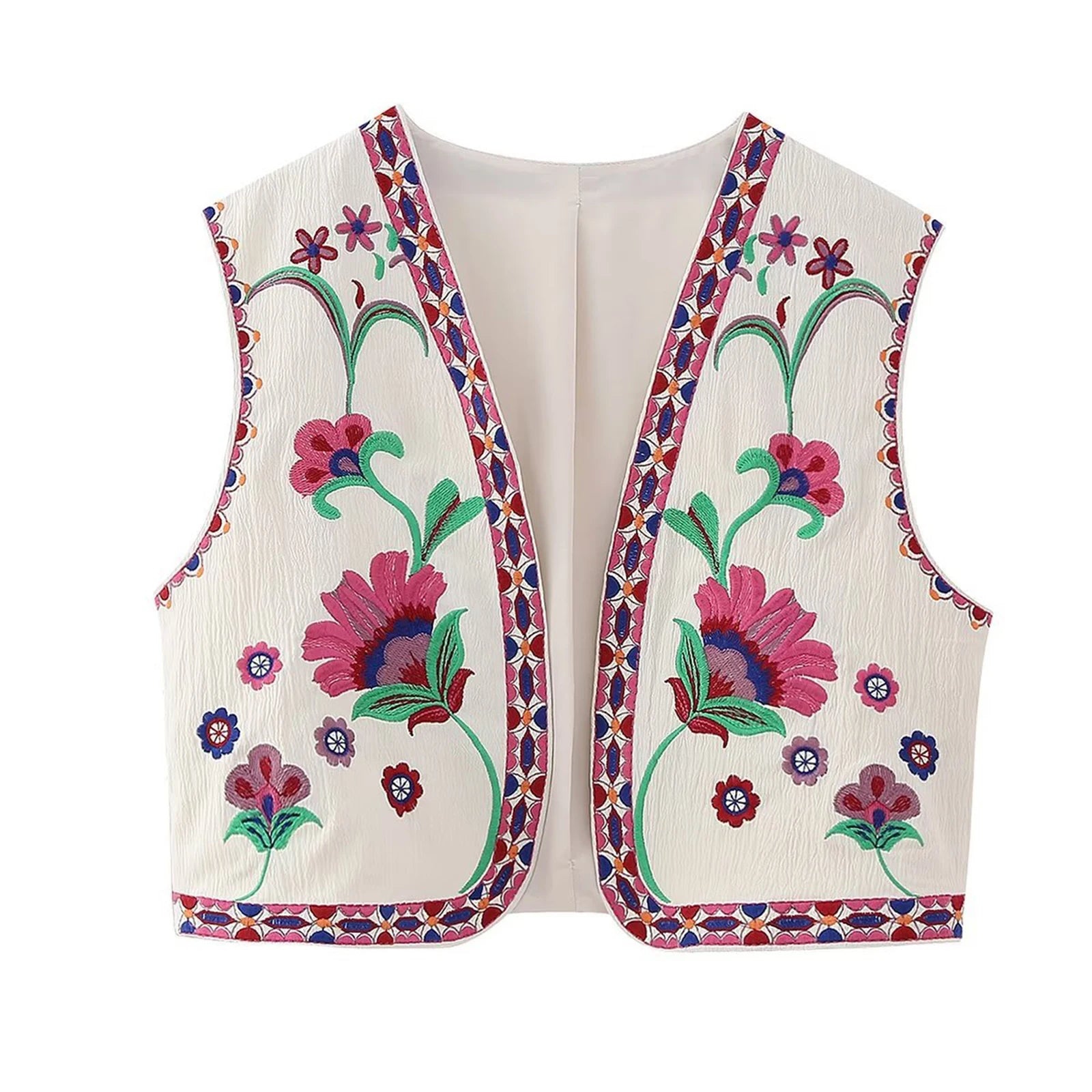 Sleeveless Embroidered Floral Vest with Open Front Design Stylish Outwear Gilet for Women s Casual Streetwear Collection
