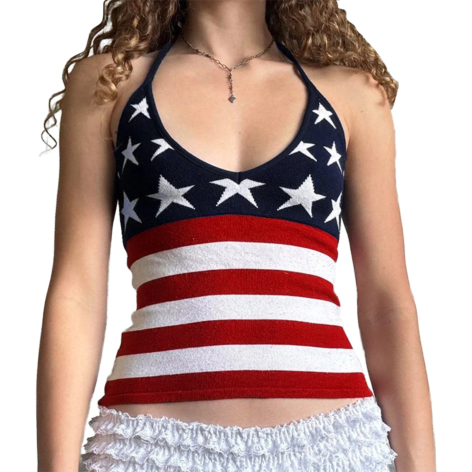Women s Patriotic Sleeveless Tank Tops  Fit American Flag Print Halter Neck Vest for 4th of July Celebration and Summer