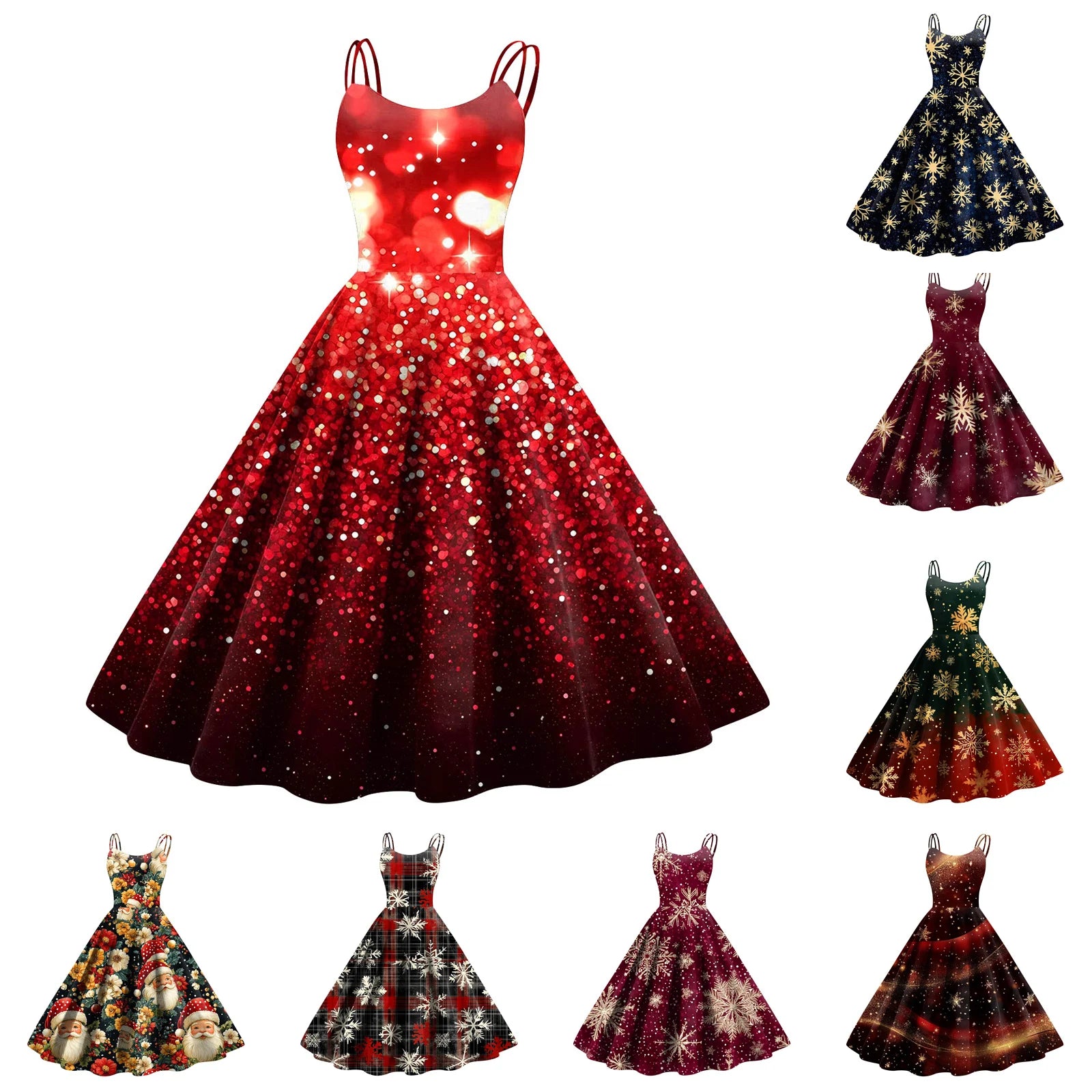 Women'S Fashion Christmas Printed Sexy Strapless Gothic Cocktail Dress Punk Vintage Dress Elegant Dresses For Women Vestido