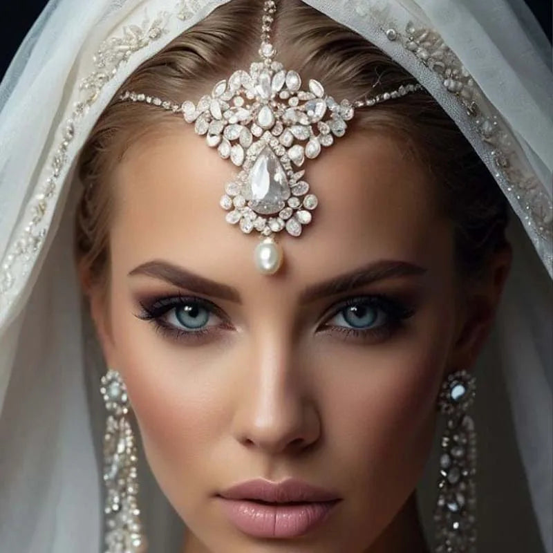 Stonefans Exaggerated Head Chain Jewellery Boho Arabian Indian Women Pearl Forehead Wedding Festival Headdress Accessories Gift