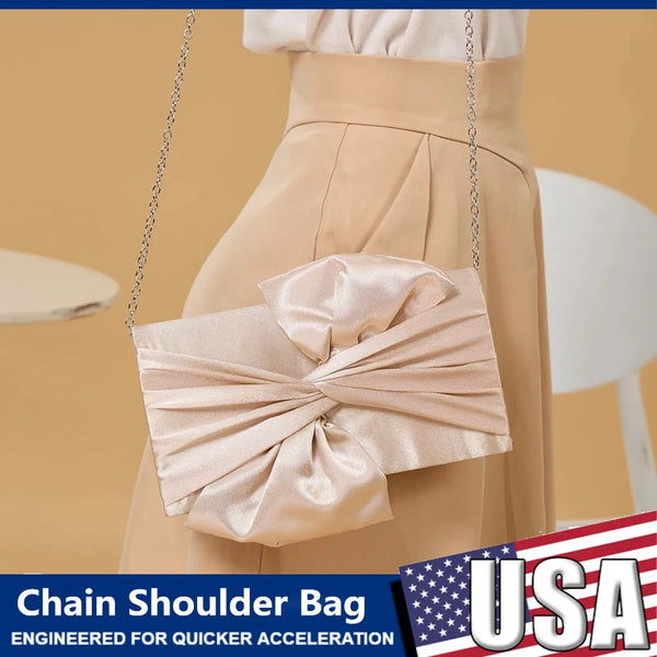 Fashion Bow Satin Evening Banquet Clutch Bag Women Elegant Chain Shoulder Crossbody Wedding Purse Prom Party Handbag Dinner Bags