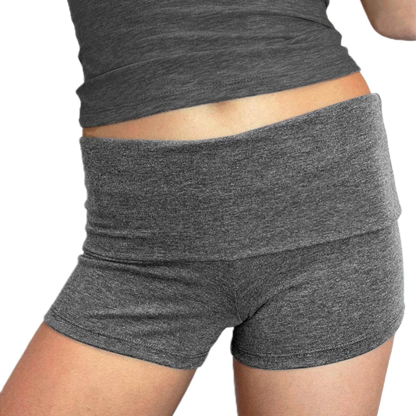 Summer Slim Yoga Shorts Women Casual Solid Color Fold Over Low Waist Lounge Shorts